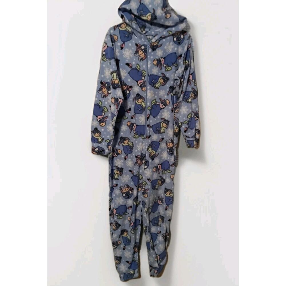 Disney Winnie The Pooh 1 Piece Romper Pajamas Hooded Sz. LG. Eeyore Cozy
